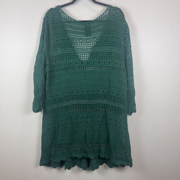 Grace Elements Womens Crochet Sweater Knit XXL Kelly Green V-Neck Granny Cottage - Picture 6 of 8